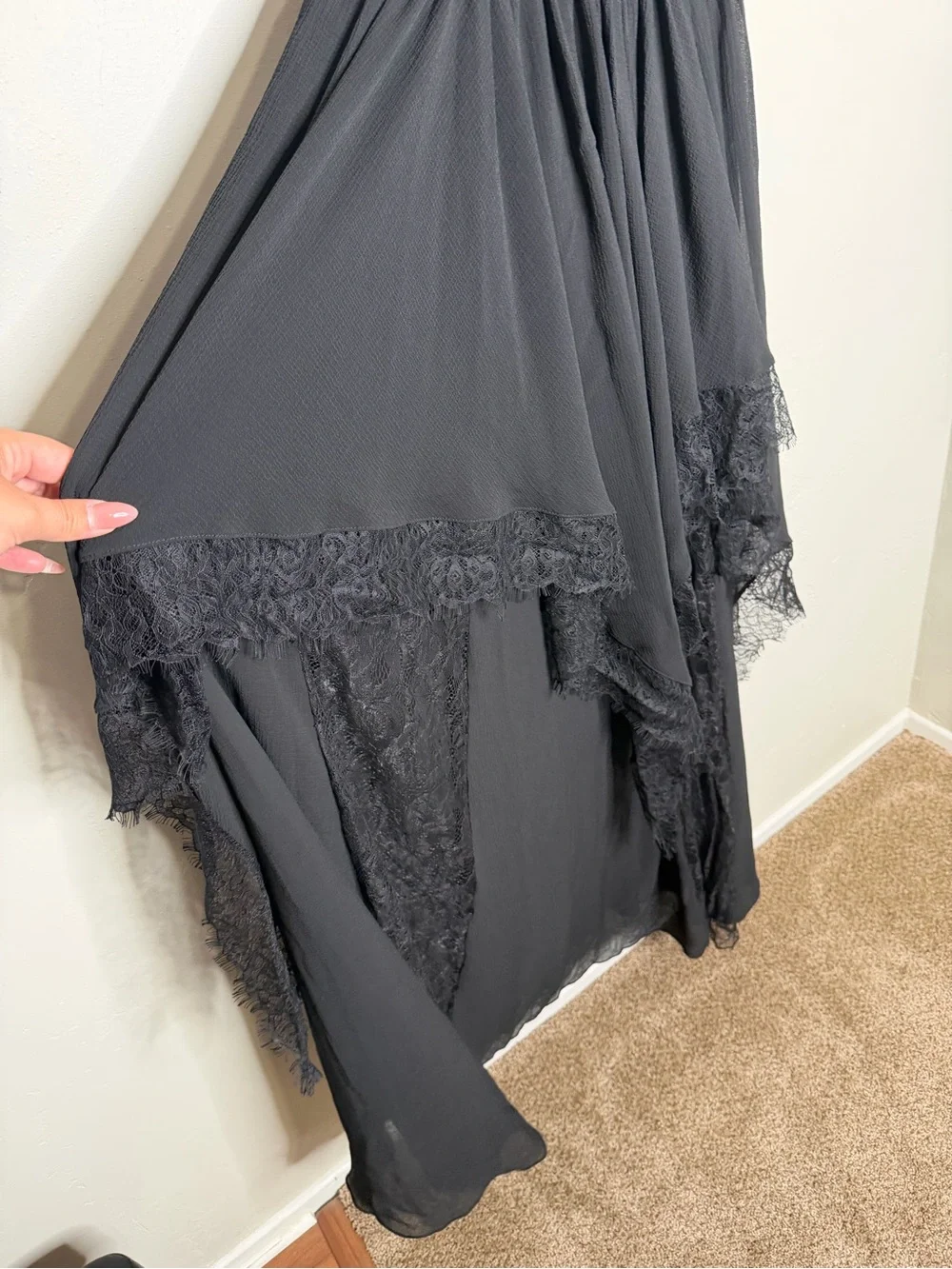 Free People Black Ivory Tower Lace-Trim Maxi Dress
